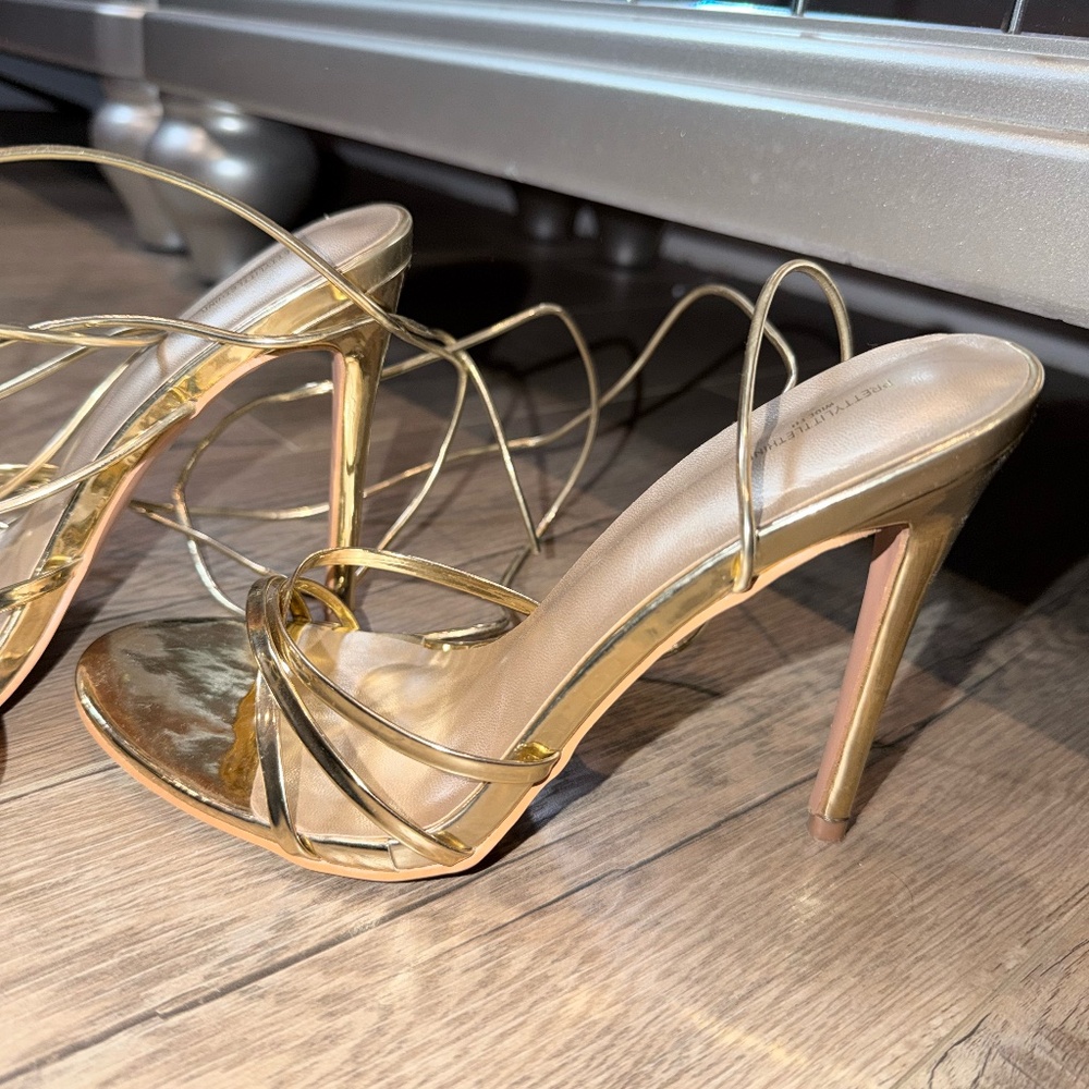 Gold Strappy Lace-Up High Heel Sandals – Size US 7 / UK 5